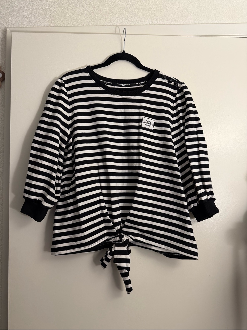 Karl Lagerfeld Black & White Striped Button-Shoulder Tee